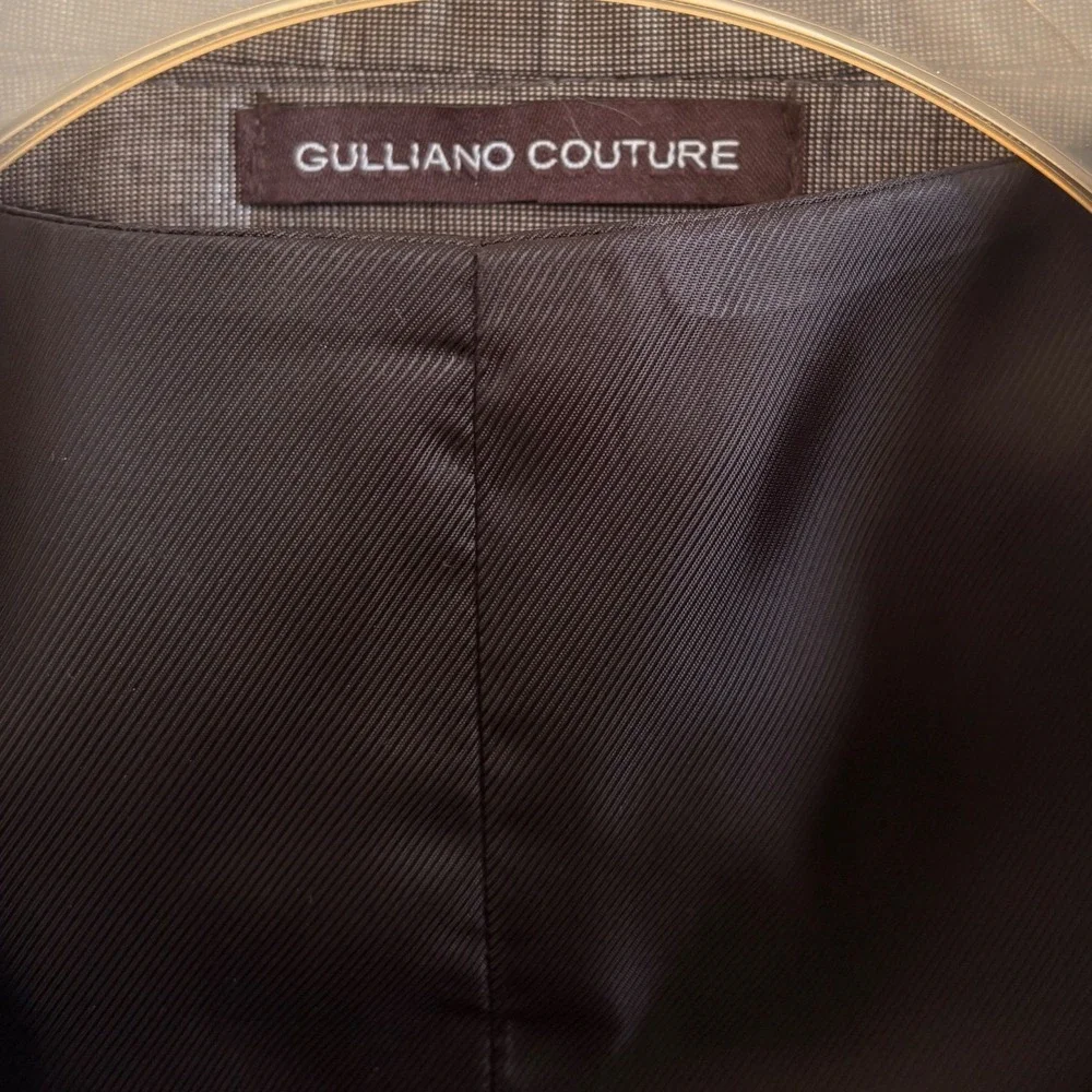 Gulliano Couture Mens 3 Piece Suit 50R Charcoal Grey Sharkskin Blazer Vest Pants